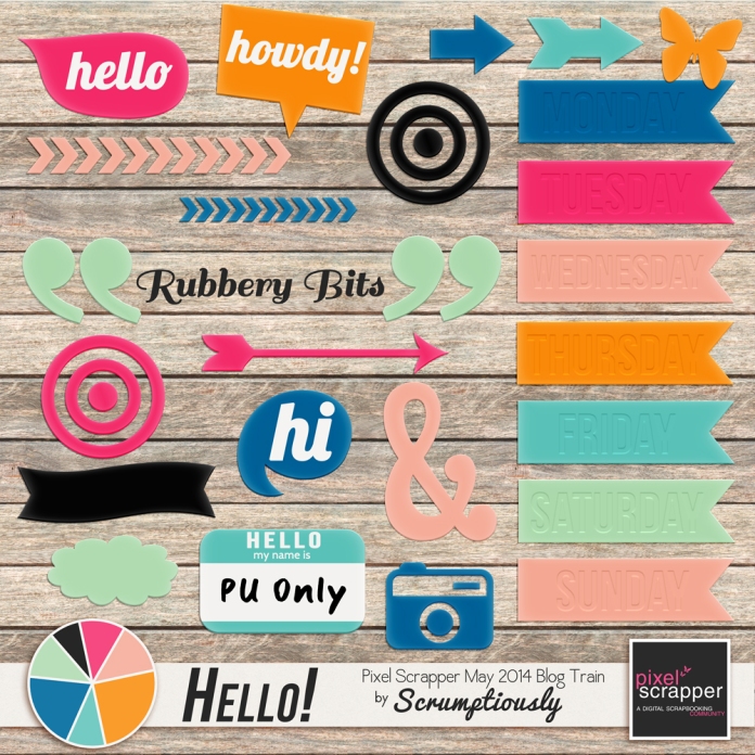 Free digital rubber elements from Scrumptiously for the PixelScrapper May 2014 Blog Train
