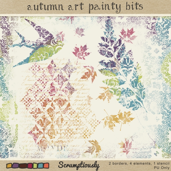 Free digital painted elements from Scrumptiously for the Pixel Scrapper October 2014 Blog Train