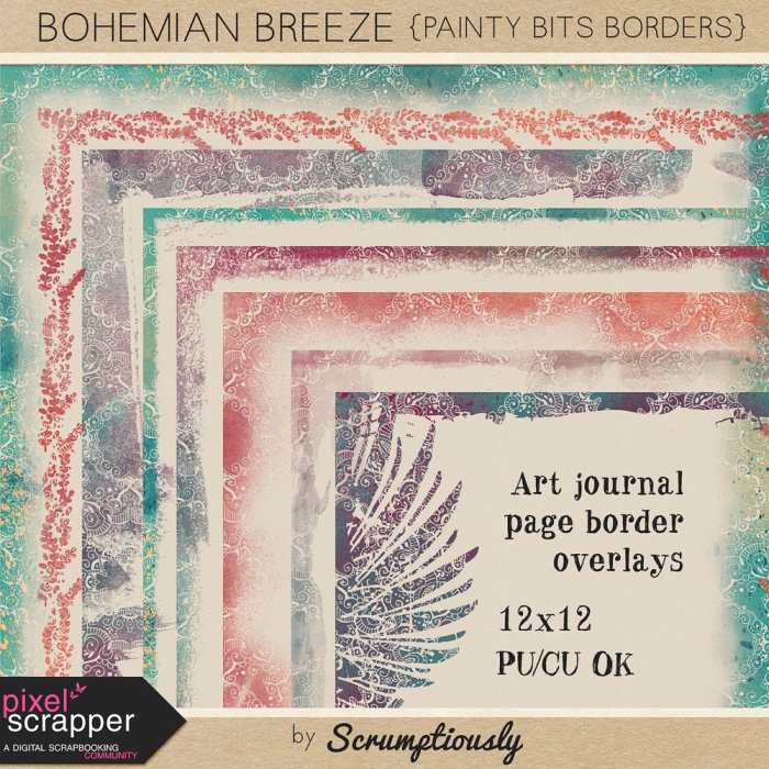 Bohemian Breeze Art Journal Page Border Overlays for digital scrapbooking, art journaling by Scrumptiously at Pixel Scrapper