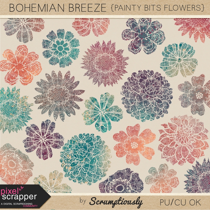 Bohemian Breeze Painty Bits Flowers for digital scrapbooking, art journaling by Scrumptiously at Pixel Scrapper