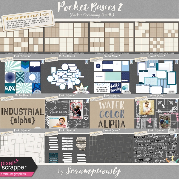 Pocket Basics 2 digital scrapbook, project life, pocket scrapping bundle by Scrumptiously at Pixel Scrapper